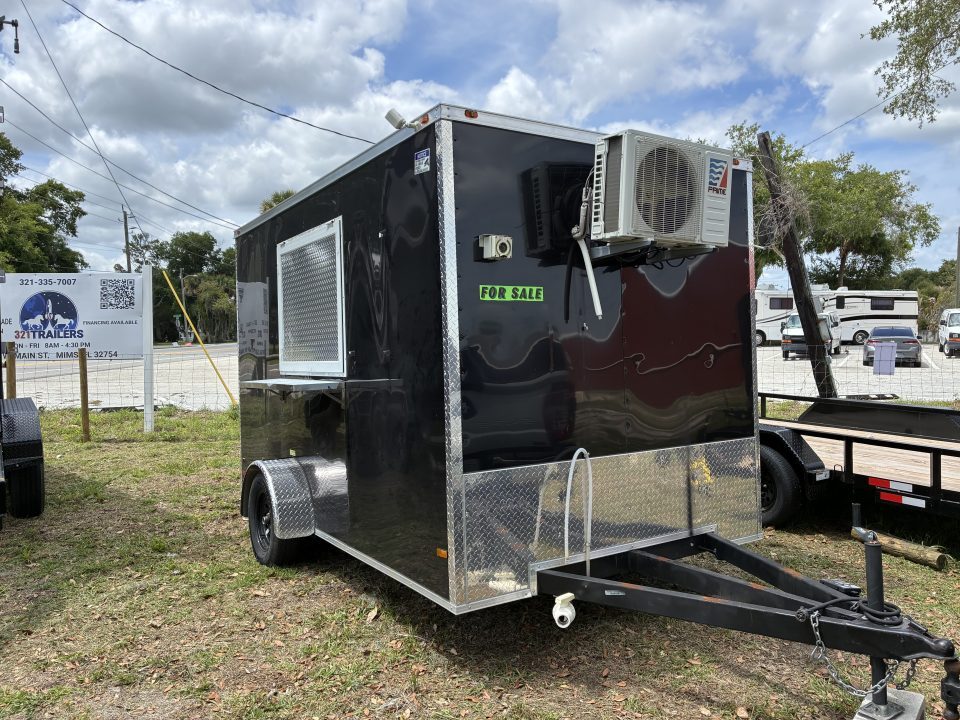 Used 2025 All World Trailers 7 x 12 Black Single Axle Enclosed Food Trailer