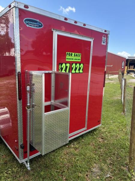 Used 2025 All World Trailers 7 x 12 Red Enclosed Food Trailer with Pizza Ovens, AC & Propane Tank Holder