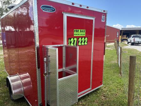 Used 2025 All World Trailers 7 x 12 Red Enclosed Food Trailer with Pizza Ovens, AC & Propane Tank Holder