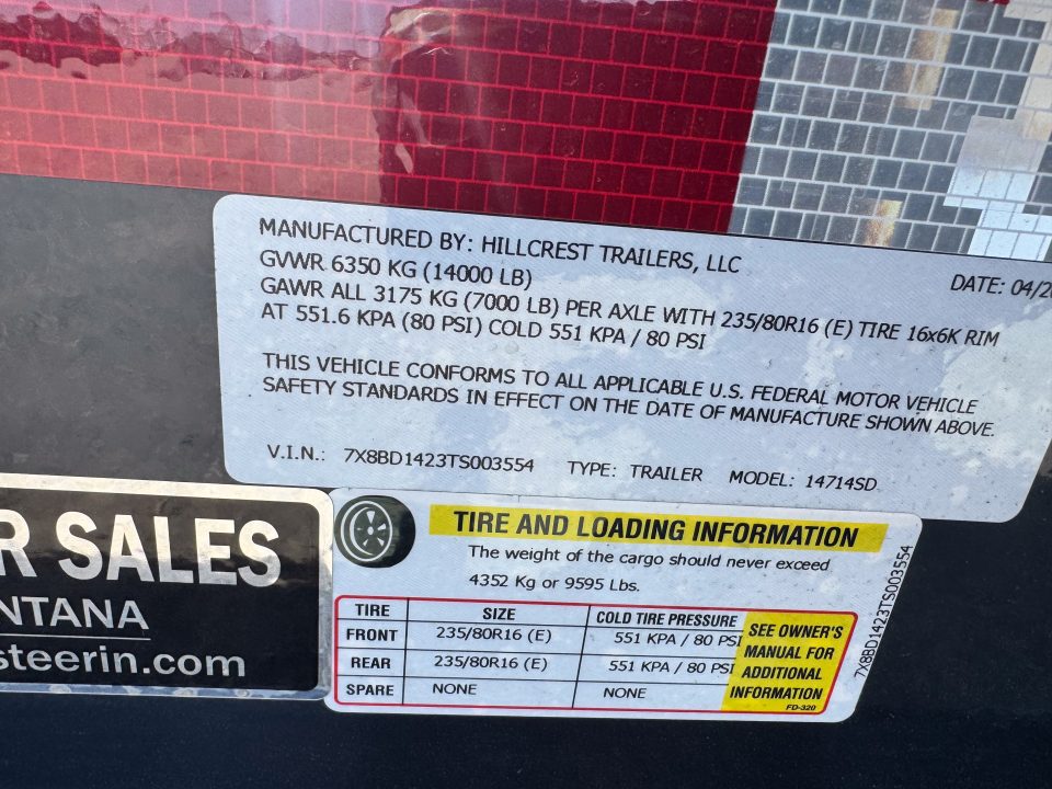 New 2026 Hillcrest Trailers 14K 7x14 Dump Trailer
