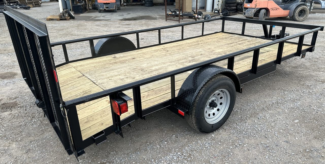 New 2026 Road Boss 83"x14' Single Axle with 3' Spring Assisted Gate, Dove Tail & Pipe Top Utility Trailer