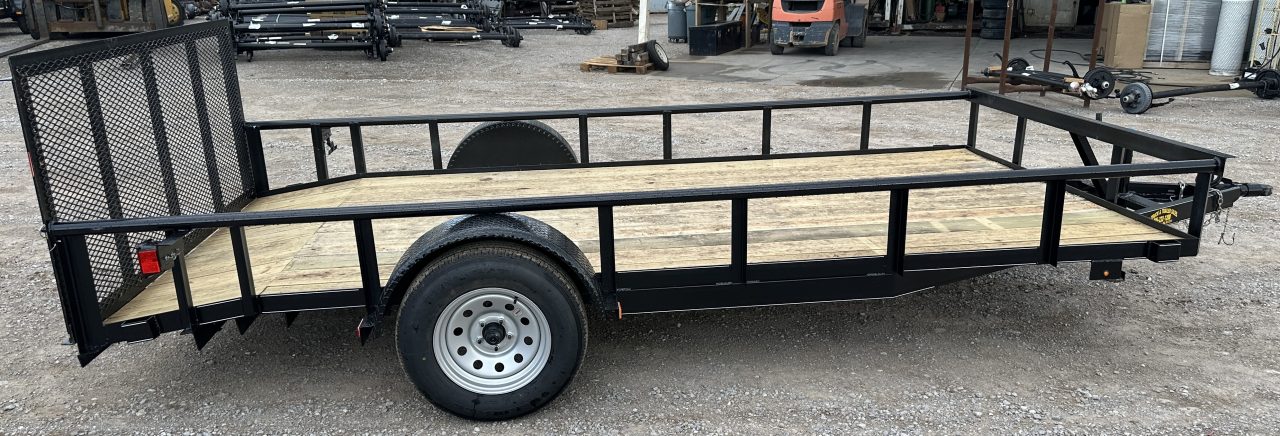 New 2026 Road Boss 83"x14' Single Axle with 3' Spring Assisted Gate, Dove Tail & Pipe Top Utility Trailer