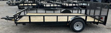 New 2026 Road Boss 83"x14' Single Axle with 3' Spring Assisted Gate, Dove Tail & Pipe Top Utility Trailer
