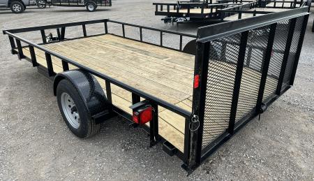 New 2026 Road Boss 83"x14' Single Axle with 3' Spring Assisted Gate, Dove Tail & Pipe Top Utility Trailer