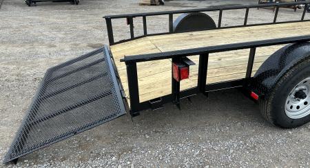 New 2026 Road Boss 83"x14' Single Axle with 3' Spring Assisted Gate, Dove Tail & Pipe Top Utility Trailer