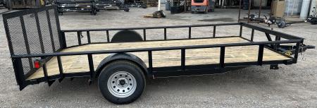 New 2026 Road Boss 83"x14' Single Axle with 3' Spring Assisted Gate, Dove Tail & Pipe Top Utility Trailer