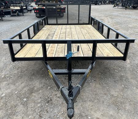 New 2026 Road Boss 83"x14' Single Axle with 3' Spring Assisted Gate, Dove Tail & Pipe Top Utility Trailer