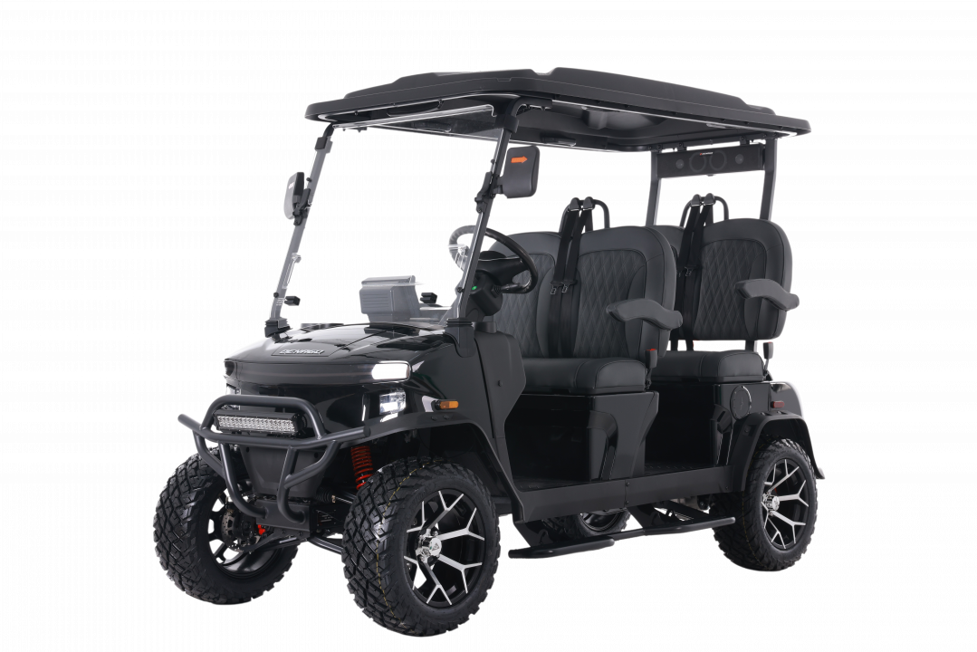 New 2026 Denago EV Rover XL - MATTE BLACK - 4-Person Lifted Golf Cart