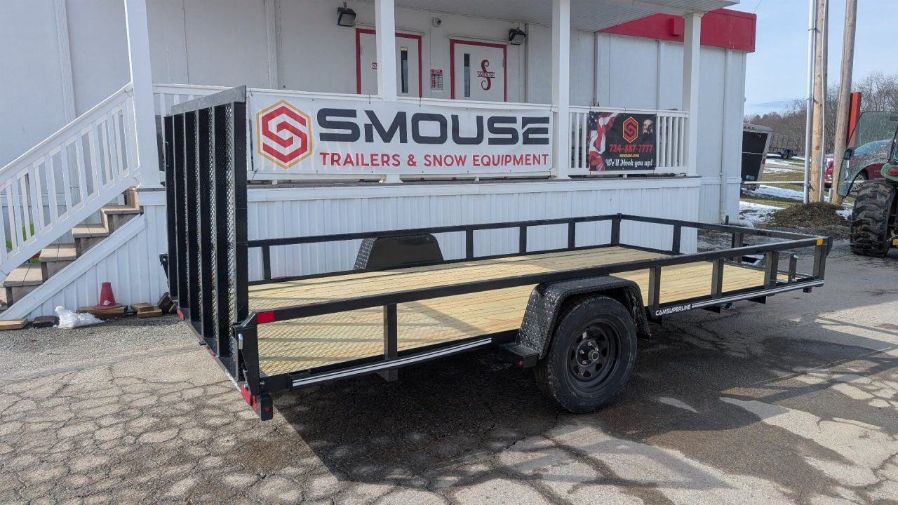New 2026 CAM SUPERLINE 7x14 Tubular Top Rail Utility Trailer w/ Spring Assist/ Lay Down Ramp