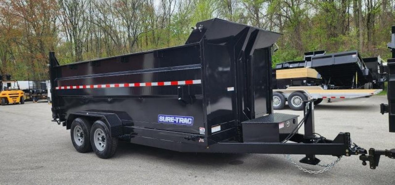 New 7 x 16 Sure-Trac Low-Pro Telescopic Dump Trailer 4ft Side 14k w/Hydraulic Jack