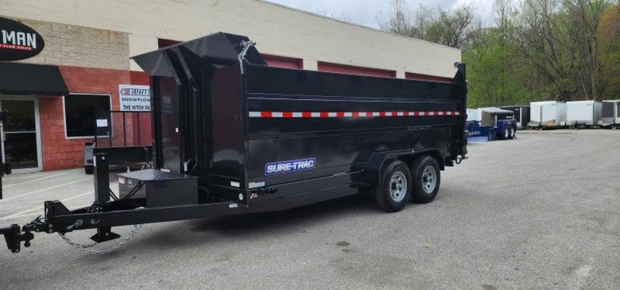 New 7 x 16 Sure-Trac Low-Pro Telescopic Dump Trailer 4ft Side 14k w/Hydraulic Jack