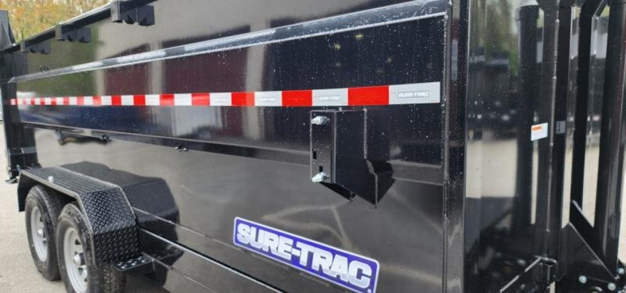 New 7 x 16 Sure-Trac Low-Pro Telescopic Dump Trailer 4ft Side 14k w/Hydraulic Jack