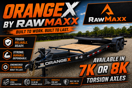 New 2026 OrangeX by RawMaxx 83X24 / ENGINEERED I-BEAM FRAME / LOCKING TOOLBOX / 14K GVWR Tilt Trailer