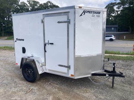 New 2026 Homesteader Trailer / Intrepid Series / 5x8 / 5'6  Interior Height / Single Swing Rear Door / 32  Side Door / 24  Stoneguard / White Aluminum