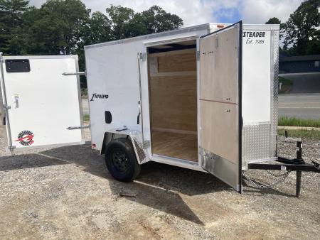 New 2026 Homesteader Trailer / Intrepid Series / 5x8 / 5'6" Interior Height / Single Swing Rear Door / 32" Side Door / 24" Stoneguard / White Aluminum