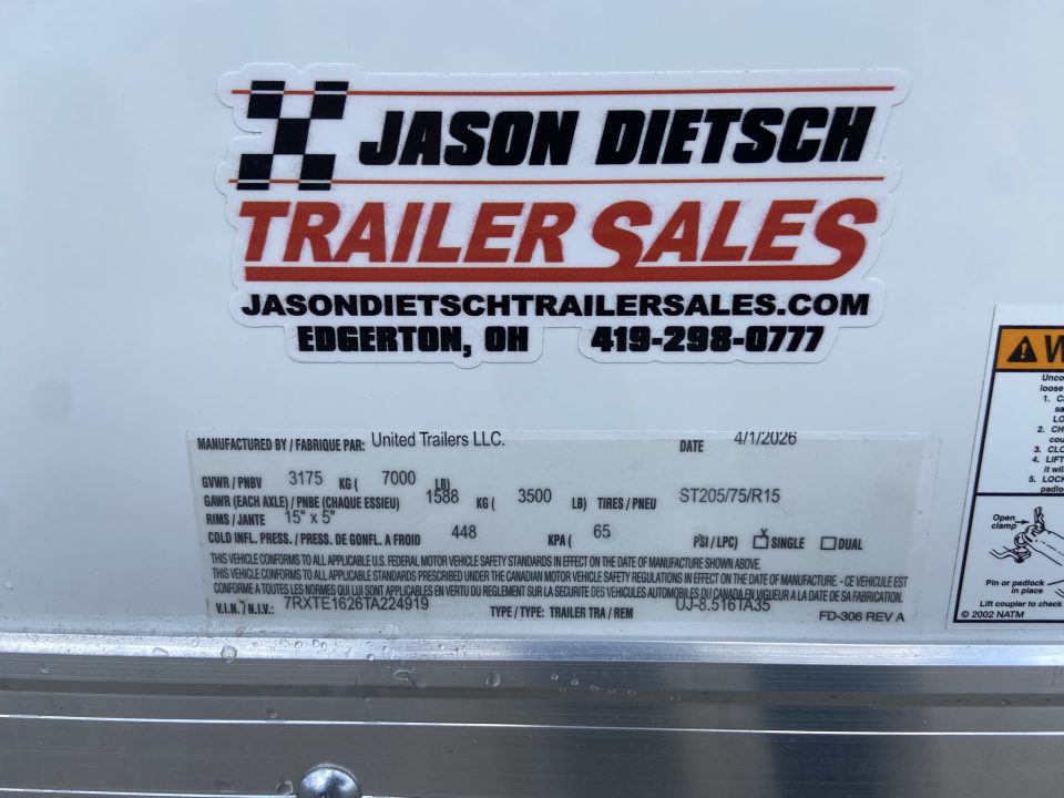New 2026 United Trailers UJ-8.516TA35 Cargo / Enclosed Trailer