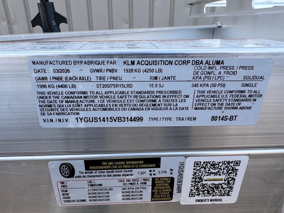 New 2027 Aluma 8014S BT 4400 Utility Trailer