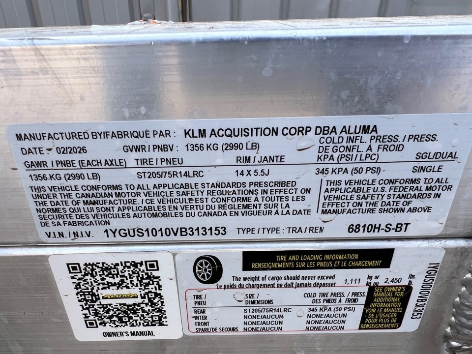 New 2027 Aluma 10' 6810H Aluminum Utility Trailer