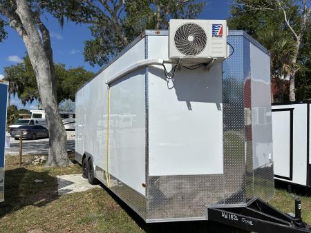 Used 2025 All World Trailers 8.5 X 22 Enclosed Toy Hauler with Murphy Type Bed, Shower, AC, Toilet and Concession Windows