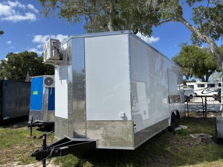 Used 2025 All World Trailers 8.5 X 22 Enclosed Toy Hauler with Murphy Type Bed, Shower, AC, Toilet and Concession Windows