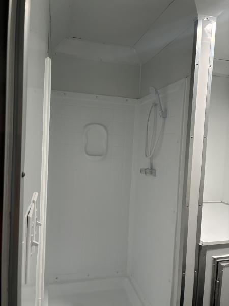 Used 2025 All World Trailers 8.5 X 22 Enclosed Toy Hauler with Murphy Type Bed, Shower, AC, Toilet and Concession Windows