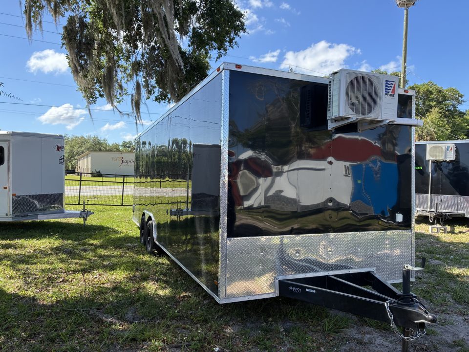 Used 2025 All World Trailers 8.5 X 24 Enclosed Black Trailer with AC Unit