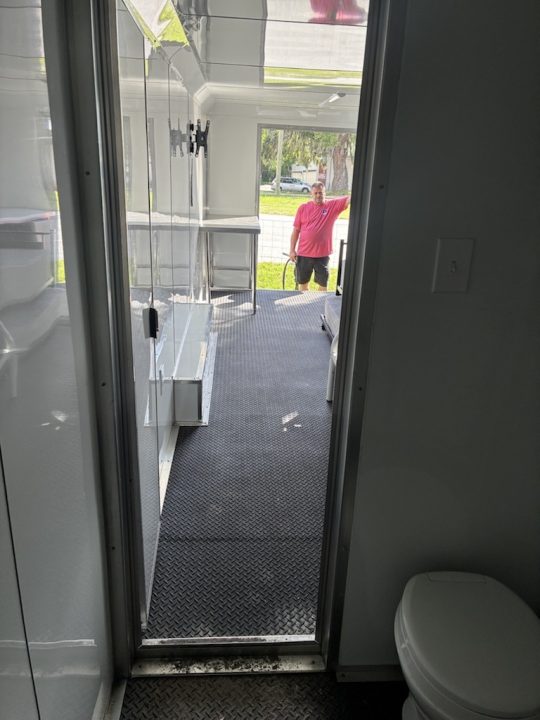Used 2025 8.5x24 Black Enclosed Concession & Travel Trailer with A/C, Bunk Beds & Bathroom