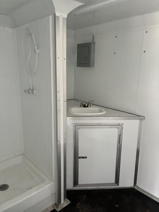 Used 2025 8.5x24 Black Enclosed Concession & Travel Trailer with A/C, Bunk Beds & Bathroom