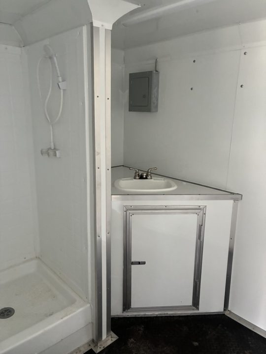 Used 2025 8.5x24 Black Enclosed Concession & Travel Trailer with A/C, Bunk Beds & Bathroom