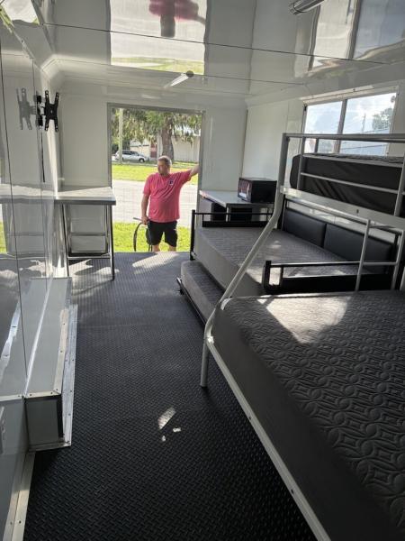 Used 2025 8.5x24 Black Enclosed Concession & Travel Trailer with A/C, Bunk Beds & Bathroom