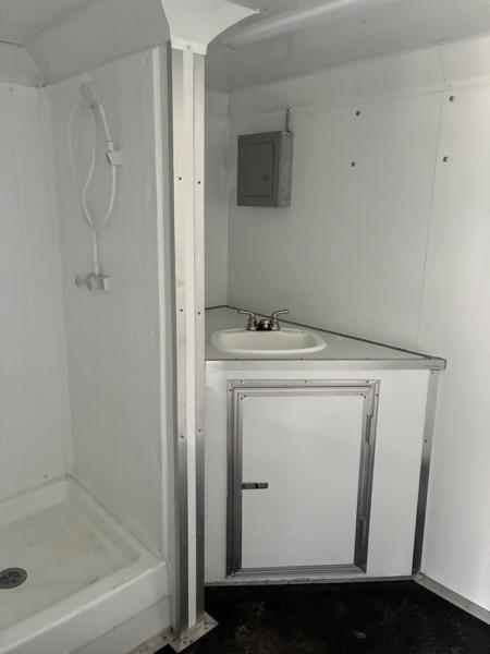 Used 2025 8.5x24 Black Enclosed Concession & Travel Trailer with A/C, Bunk Beds & Bathroom
