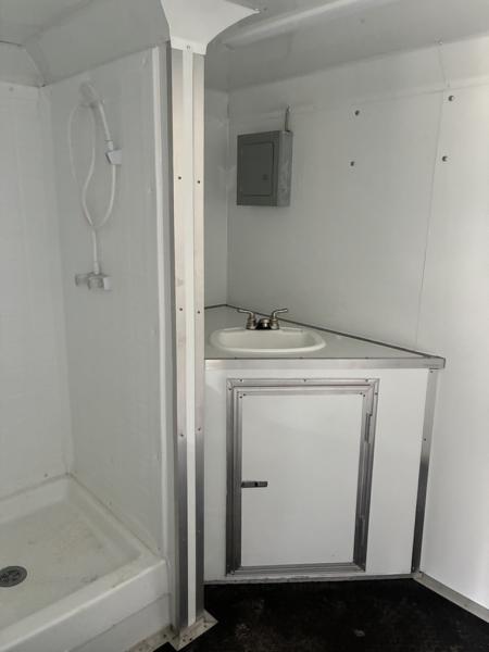 Used 2025 8.5x24 Black Enclosed Concession & Travel Trailer with A/C, Bunk Beds & Bathroom