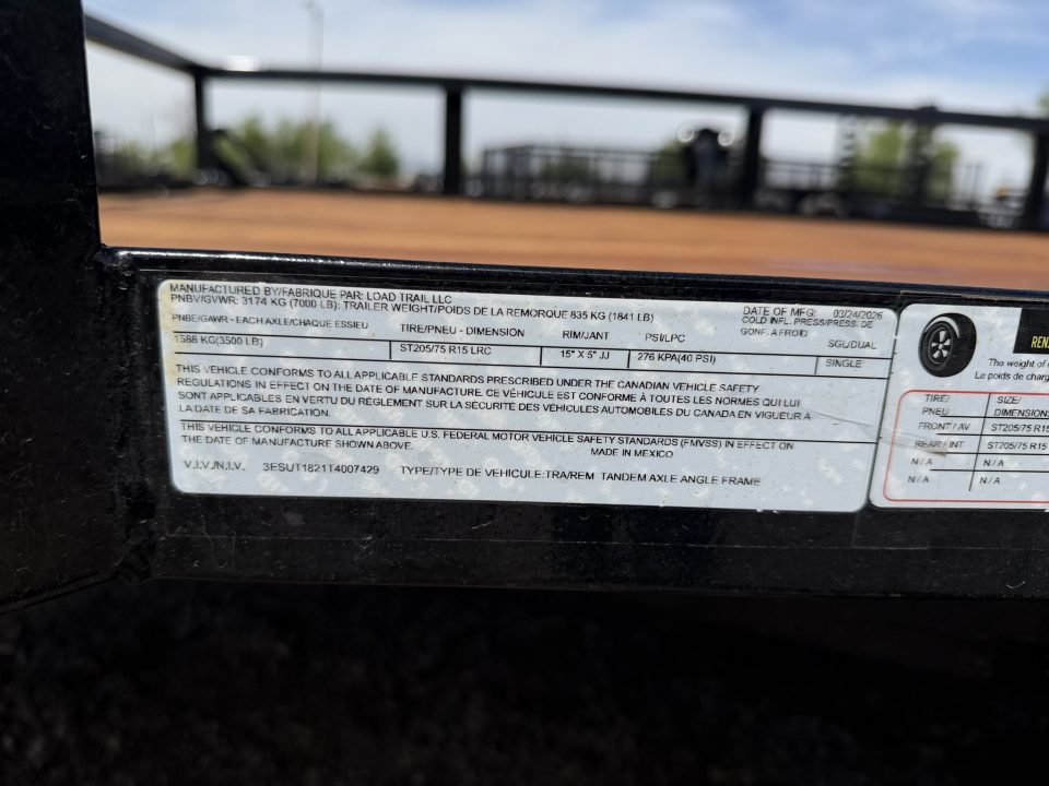 New 2026 Load Trail 7-18 Tandem Axle Ramp Gate Utility 7K GVWR