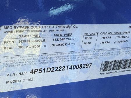 New 2026 PJ Trailers 7X16 (4FT WALL) DUMP TRAILER 16K GVWR Dump Trailer