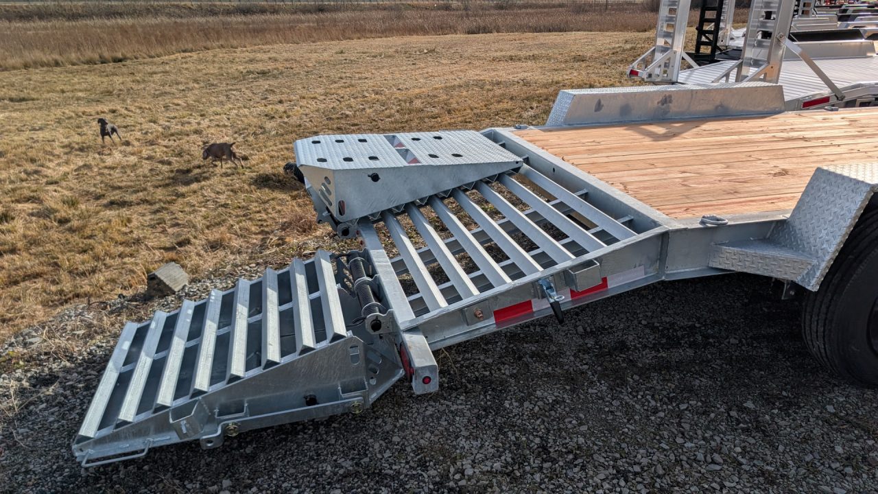 New 2026 BWise 20' (17+3) HD Lo Pro GALVANIZED Equipment Hauler w/ Full Width Self Leveling Ramps & Self Cleaning Dove Tail