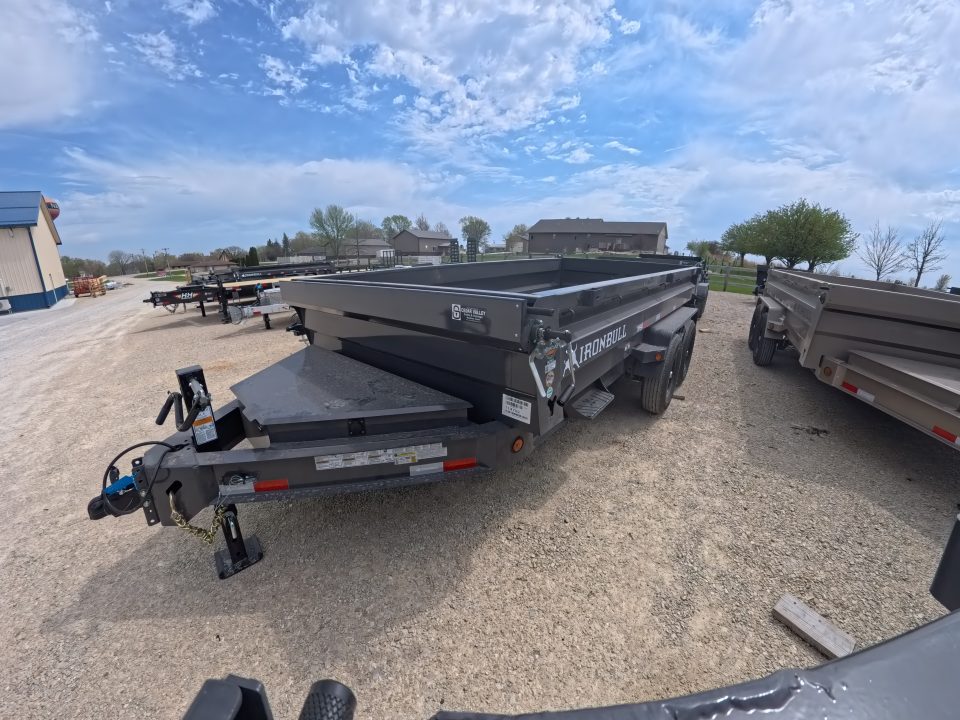 New 2026 Iron Bull 83 x 14 DWB Dump Trailer with 2) 7K GVWR Straight Axles and 2) Fwd. Adj. Electric Brakes, Slide-In Aluminum Ramps