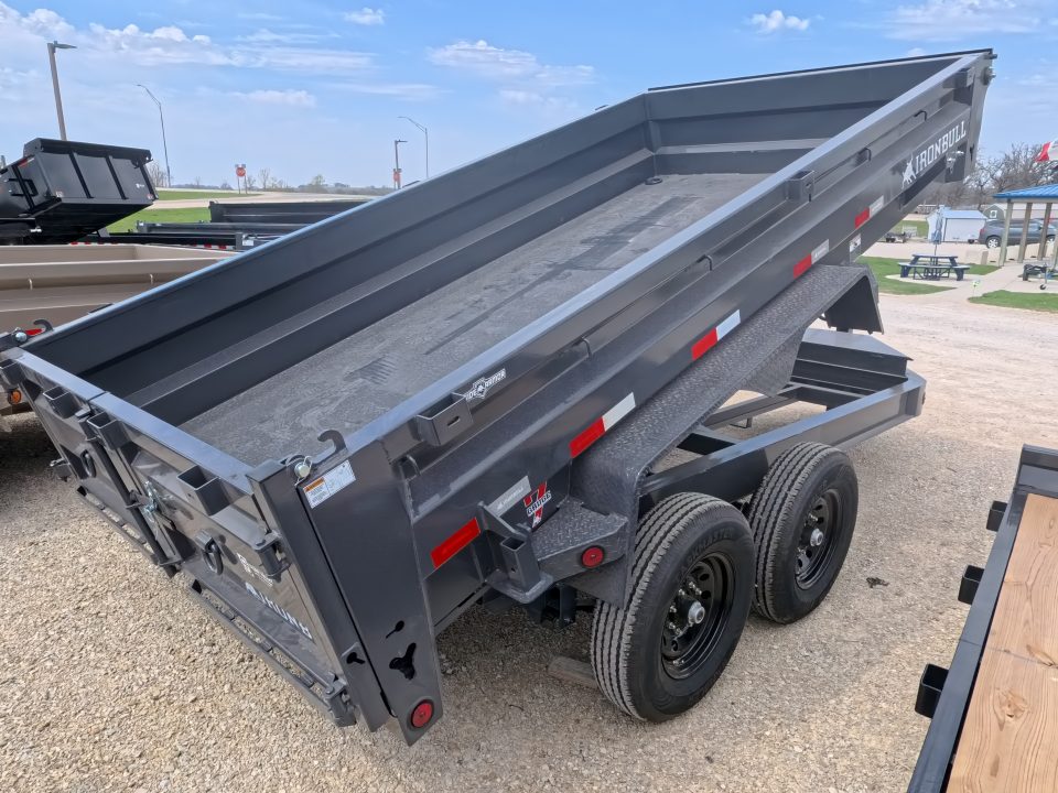 New 2026 Iron Bull 83 x 14 DWB Dump Trailer with 2) 7K GVWR Straight Axles and 2) Fwd. Adj. Electric Brakes, Slide-In Aluminum Ramps