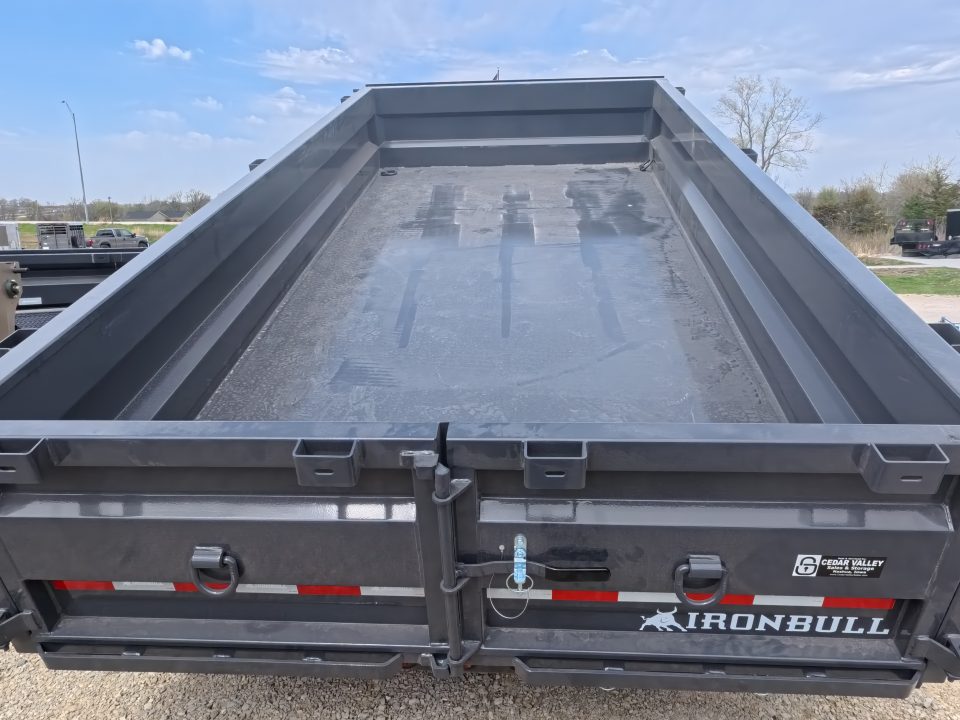 New 2026 Iron Bull 83 x 14 DWB Dump Trailer with 2) 7K GVWR Straight Axles and 2) Fwd. Adj. Electric Brakes, Slide-In Aluminum Ramps