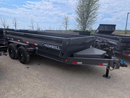 New 2026 Iron Bull 83 x 14 DWB Dump Trailer with 2) 7K GVWR Straight Axles and 2) Fwd. Adj. Electric Brakes, Slide-In Aluminum Ramps
