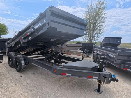 New 2026 Iron Bull 83 x 14 DWB Dump Trailer with 2) 7K GVWR Straight Axles and 2) Fwd. Adj. Electric Brakes, Slide-In Aluminum Ramps
