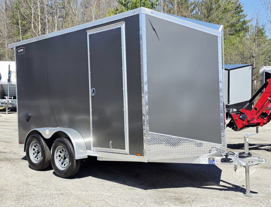 New 7 X 12 CARGO ENCLOSED TANDEM AXLE LIGHTNING ALL ALUMINUM REAR RAMP DOOR 2026