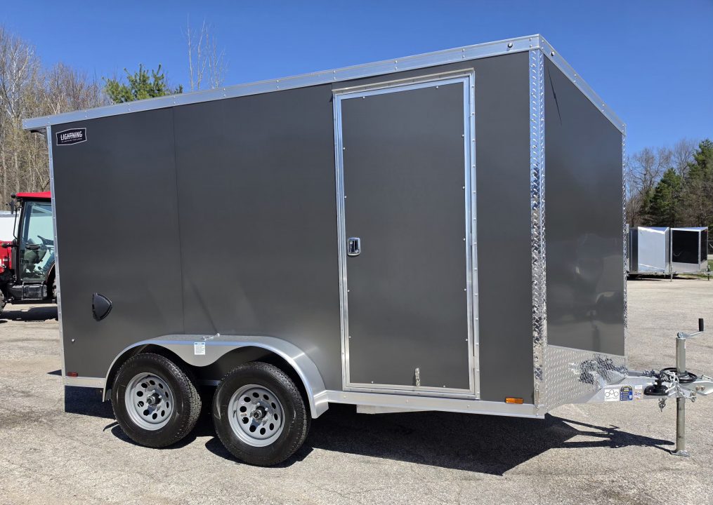 New 7 X 12 CARGO ENCLOSED TANDEM AXLE LIGHTNING ALL ALUMINUM REAR RAMP DOOR 2026
