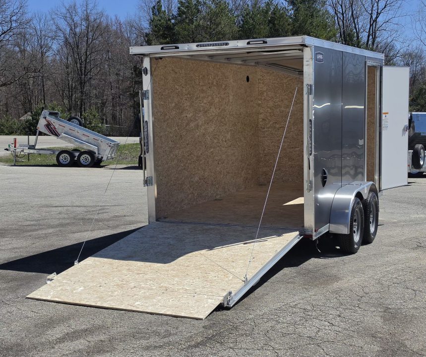 New 7 X 12 CARGO ENCLOSED TANDEM AXLE LIGHTNING ALL ALUMINUM REAR RAMP DOOR 2026