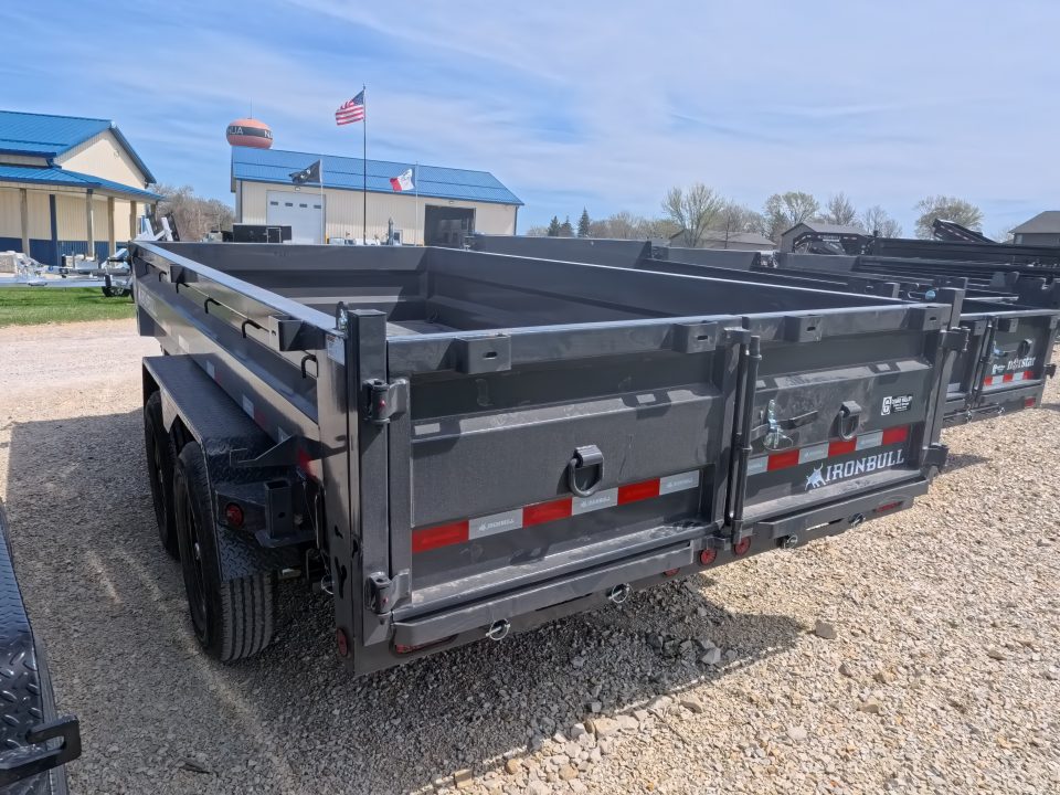 New 2026 Iron Bull 83 x 14 DWB Dump Trailer with 2) 7K GVWR Straight Axles and 2) Fwd. Adj. Electric Brakes, Slide-In Aluminum Ramps
