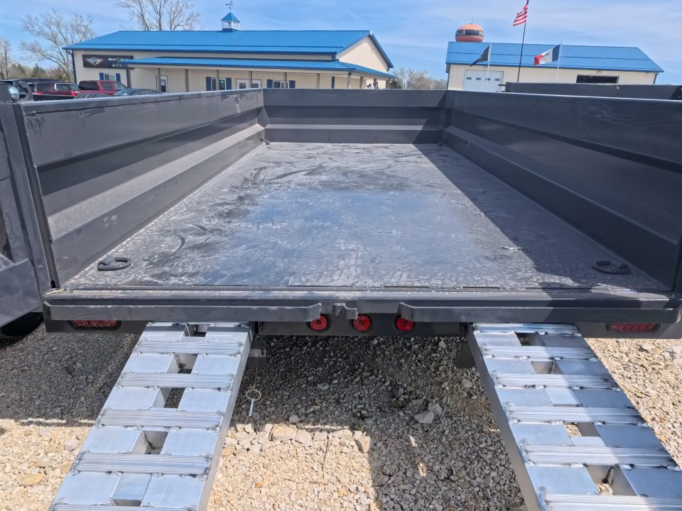 New 2026 Iron Bull 83 x 14 DWB Dump Trailer with 2) 7K GVWR Straight Axles and 2) Fwd. Adj. Electric Brakes, Slide-In Aluminum Ramps