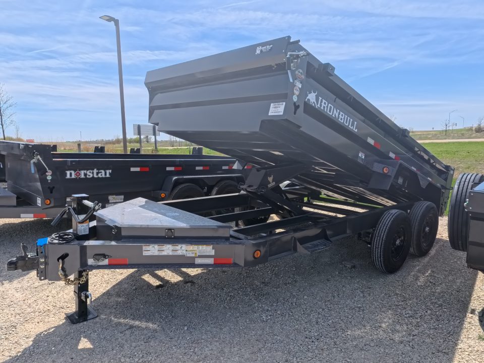 New 2026 Iron Bull 83 x 14 DWB Dump Trailer with 2) 7K GVWR Straight Axles and 2) Fwd. Adj. Electric Brakes, Slide-In Aluminum Ramps