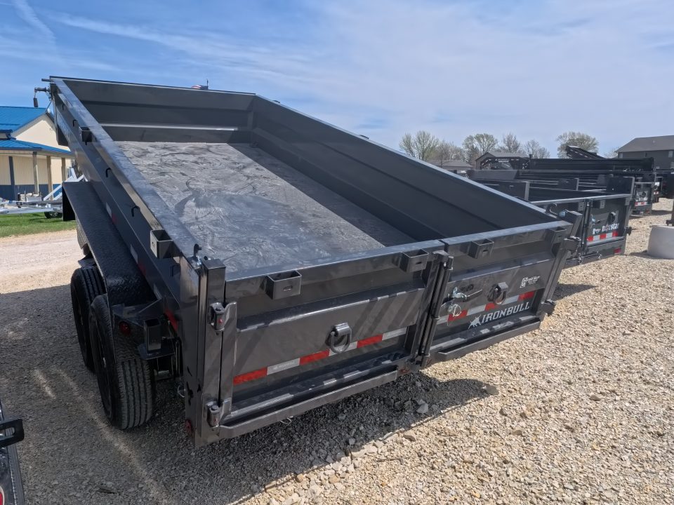 New 2026 Iron Bull 83 x 14 DWB Dump Trailer with 2) 7K GVWR Straight Axles and 2) Fwd. Adj. Electric Brakes, Slide-In Aluminum Ramps