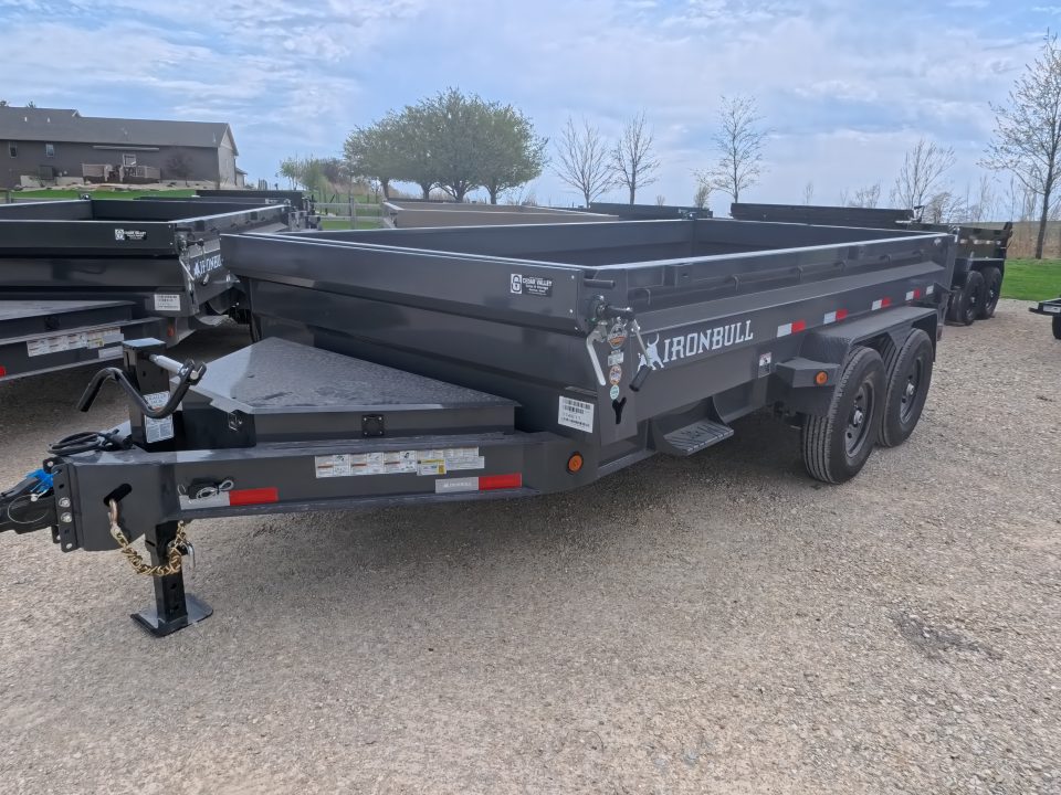 New 2026 Iron Bull 83 x 14 DWB Dump Trailer with 2) 7K GVWR Straight Axles and 2) Fwd. Adj. Electric Brakes, Slide-In Aluminum Ramps