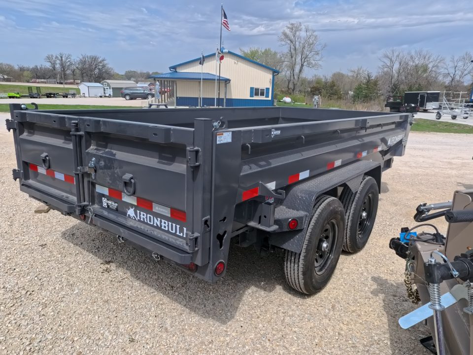 New 2026 Iron Bull 83 x 14 DWB Dump Trailer with 2) 7K GVWR Straight Axles and 2) Fwd. Adj. Electric Brakes, Slide-In Aluminum Ramps