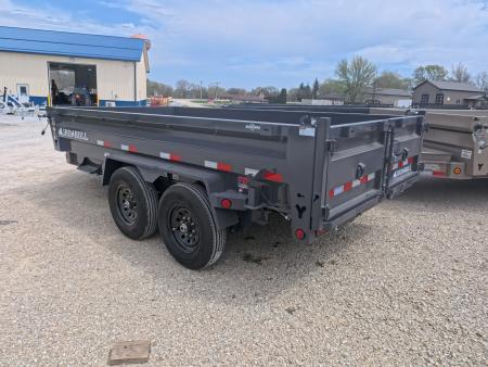 New 2026 Iron Bull 83 x 14 DWB Dump Trailer with 2) 7K GVWR Straight Axles and 2) Fwd. Adj. Electric Brakes, Slide-In Aluminum Ramps